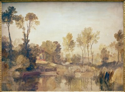 Casa junto a un río, con árboles y ovejas de Joseph Mallord William Turner